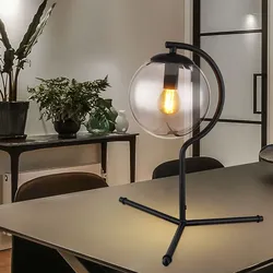 Tischleuchte Schlafzimmerlampe Beistelllampe Designleuchte Glas-Kugel H 35 cm