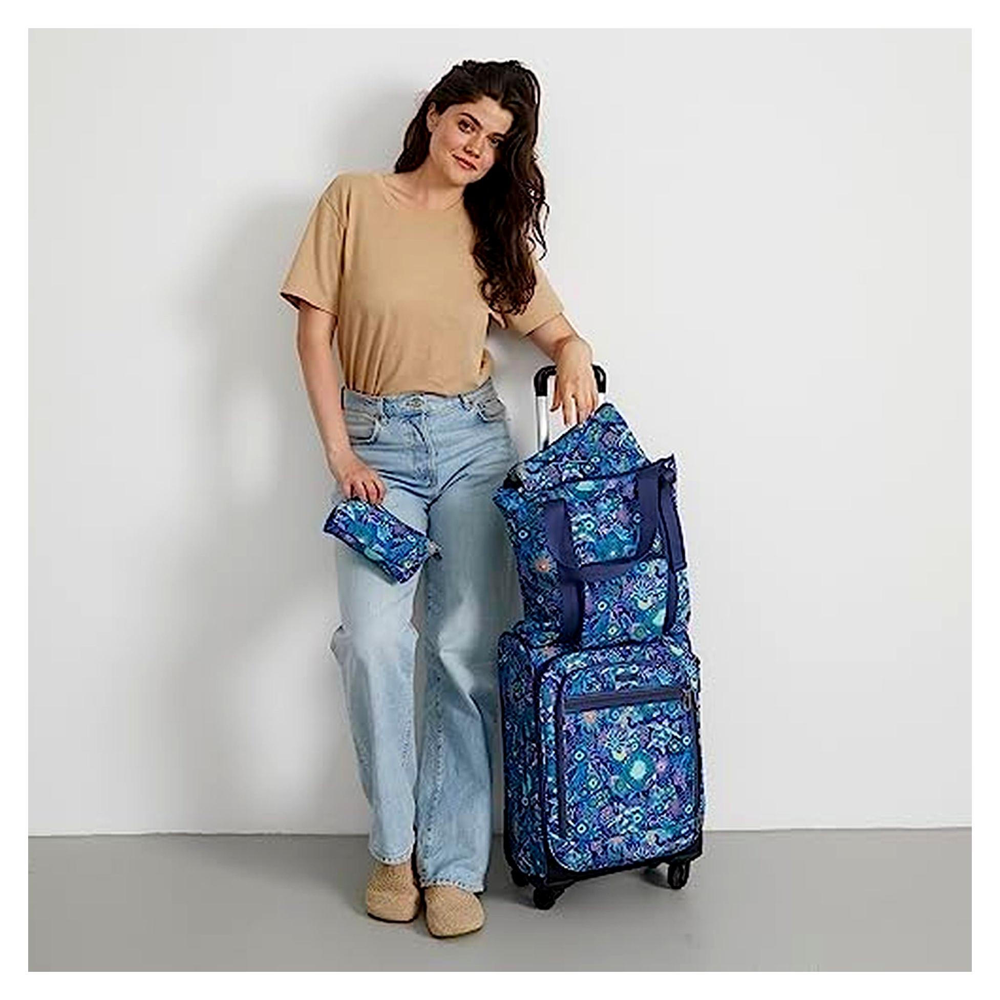 Reisepaket mit 4 Teilen, bestehend aus 53,3 cm Rollkoffer, großer Tragetasche, mittelgroßer und kleiner Tasche, in Königsblau