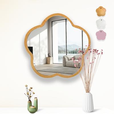Fusion Finds Cute Flower Wall Mirror Acrylic Wooden Decorative Mirror For Kids Room, Dorm & Vanity Wall brown