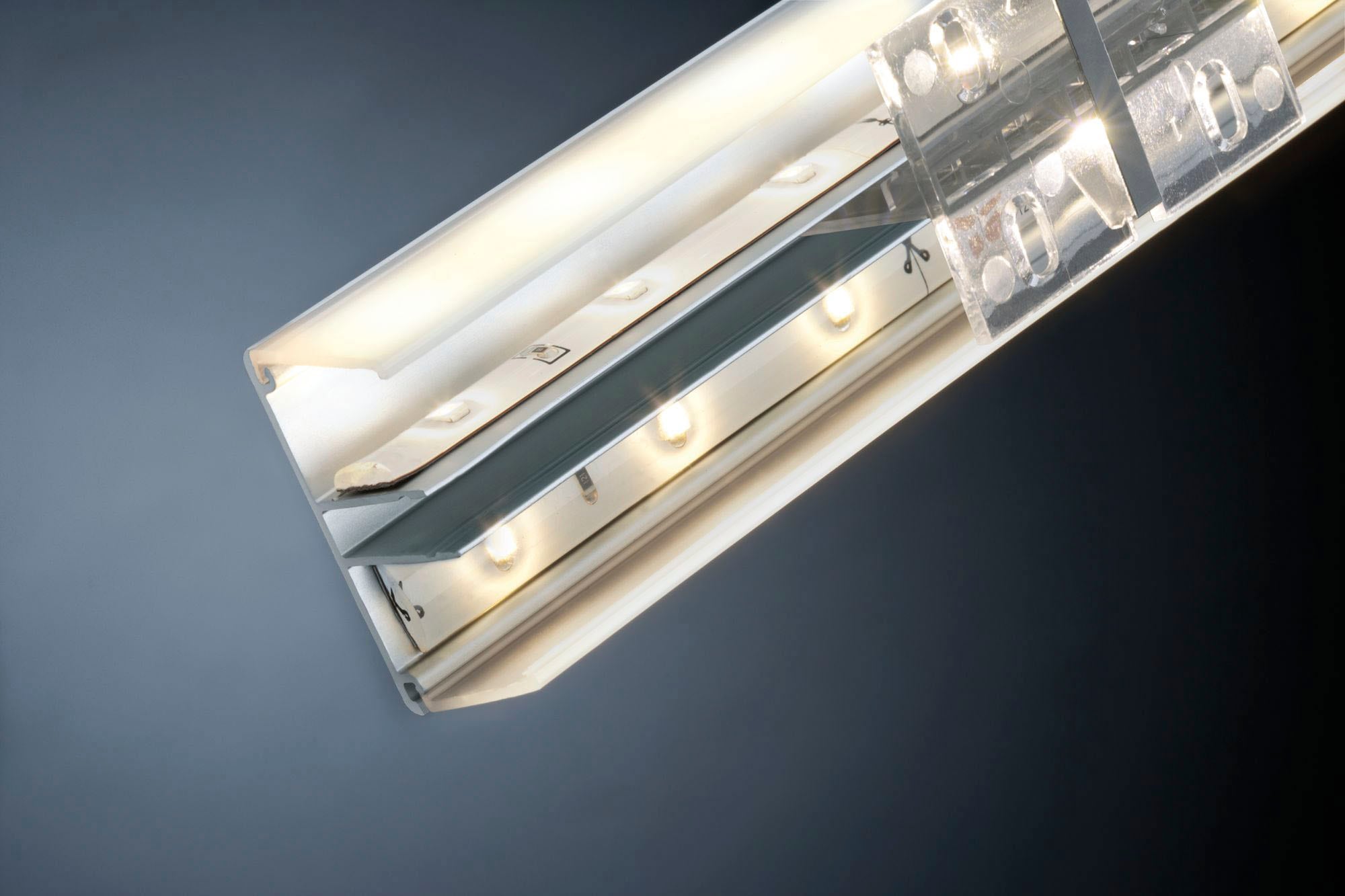 PAULMANN LED-Streifen "Duo Profil Set 100 cm inkl. Clips und Diffusor", grau (aluminiumfarben), Gesamtlänge 1m, Lichterketten, LED-Streifen