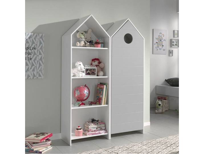 HAVRE - Pack Bibliothèque + Armoire 1 Porte Grise