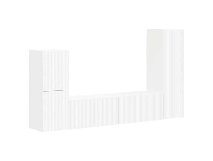 HAQWRDQSG 4-tlg TV-Schrank Wandmontiert Weiß Holzwerkstoff Hängeboard Schwebendes Lowboard für Wohnzimmer und Büro, bietet geschlossene Fächer und offene Ablagen für saubere Raumordnung.
