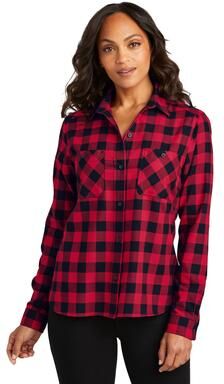 Port Authority LW669 Women's Plaid Flannel Shirt in Red/Black Buffalo Check size XXL   Cotton/Polyester Blend