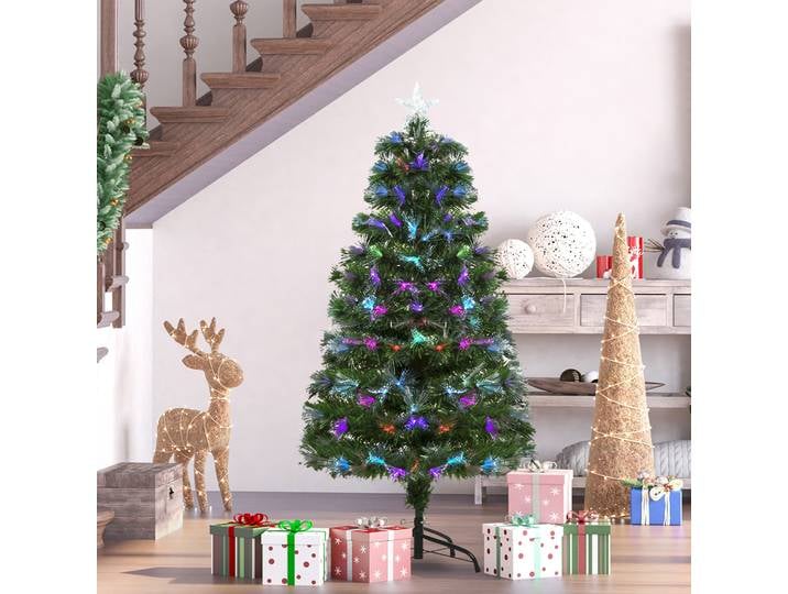 HOMCOM Sapin de Noël 120cm Fibre Optique LED Vert Lumineux