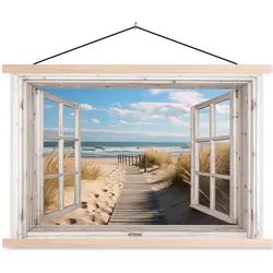 POSTER MIT MAGNETLEISTEN Fenster - Meer - Küste - Natur - Ausblick - Strand - Wattenmeer Wandbilder 60x40 cm