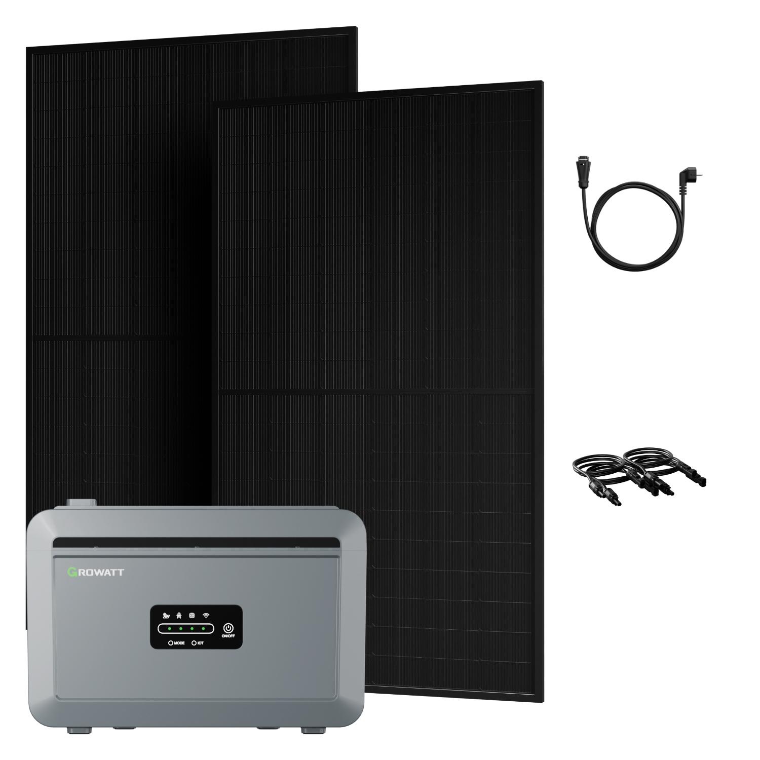 Powerness Balkonkraftwerk mit Speicher Growatt NEXA 2000 Speicher All-in-One 2048Wh Speicher mit 1000W Full Black Bifazial Solarmodule (0% MwSt)
