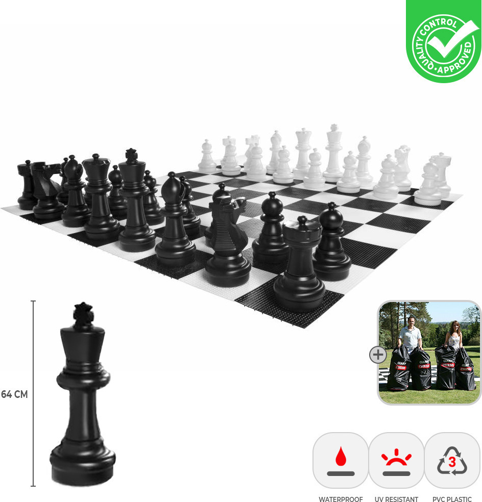 Ubergames - XL Schachspiel Outdoor - UV Schutz - inkl. 4 Tragetaschen - 64 cm
