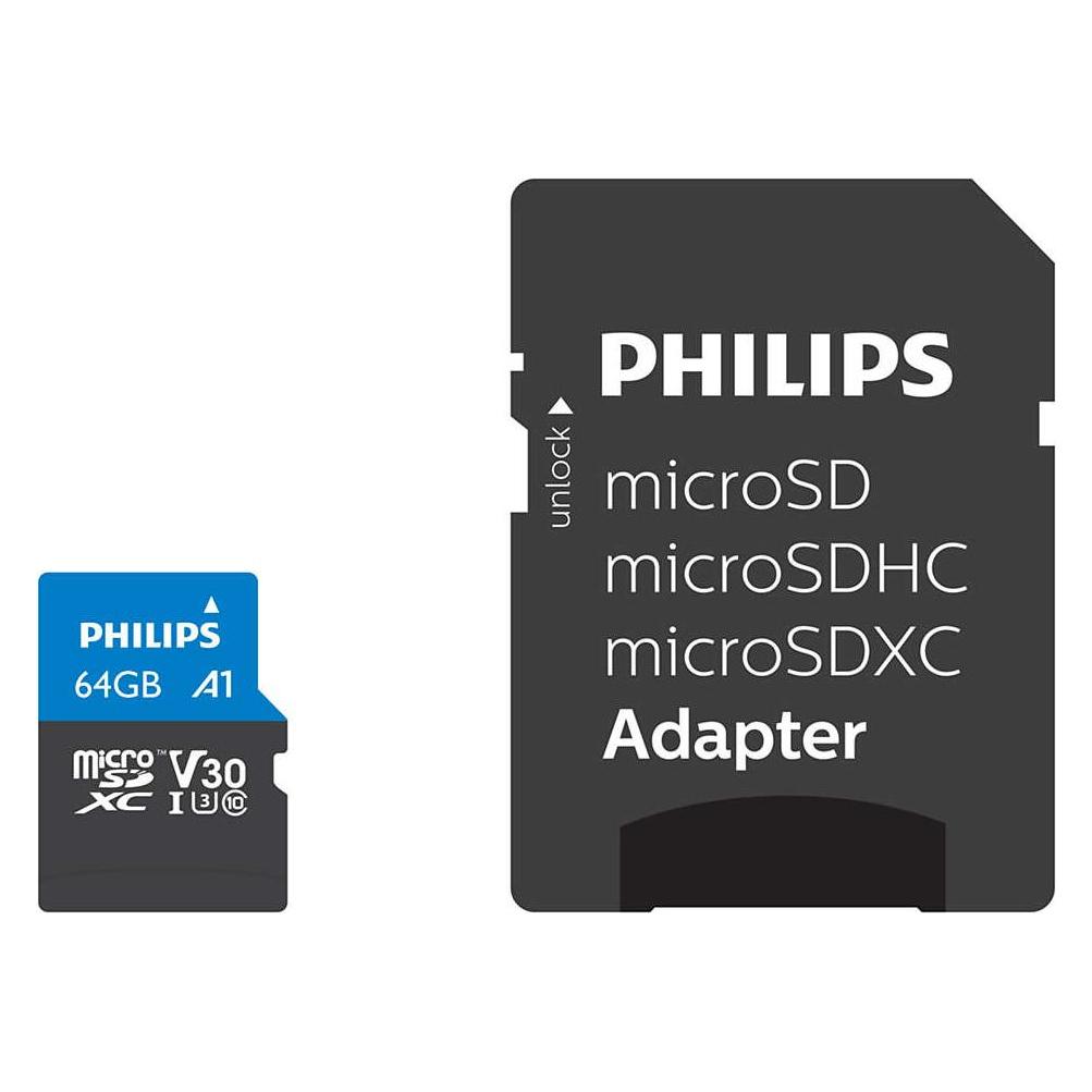 Philips MicroSDXC Class 10 UHS-I U3 mit Adapter (64 GB, microSDXC, U3, UHS-I) (FM64MP65B/00)