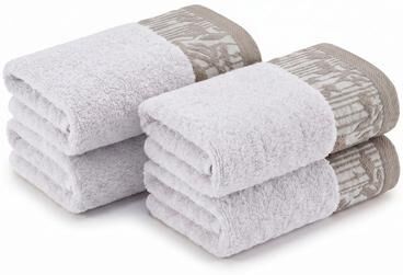Superior Wisteria Cotton 4-Piece Hand Towel Set - Floral Jacquard Border Hand Towels 4-Pack