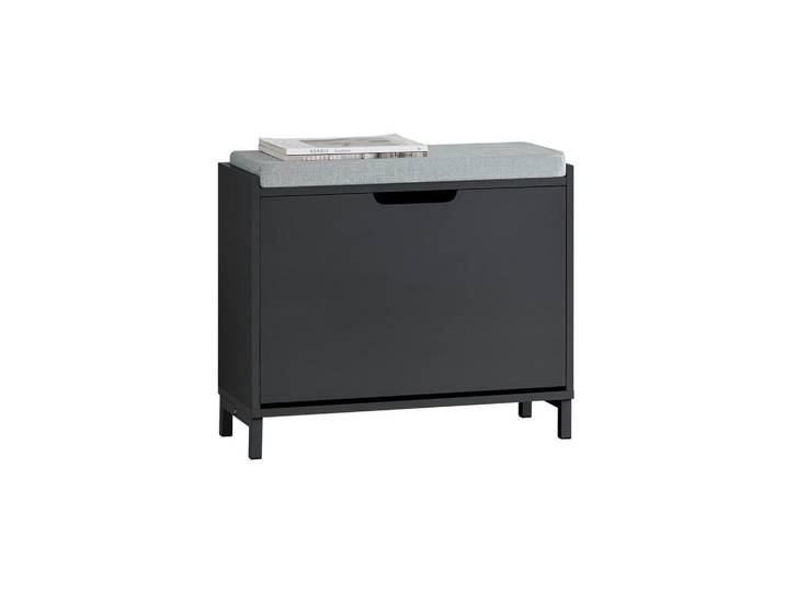 SoBuy Schuhbank Schwarz, Holzwerkstoff, Metall, 60x52x24 cm, Garderobe, Schuhaufbewahrung, Schuhregale