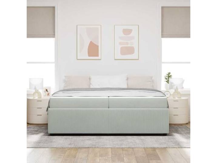 KTHLBRH Bettgestell hellgrau 200 x 200 cm Stoff Technisches Holz, feste Latten, robuste Halterung, modernes Design