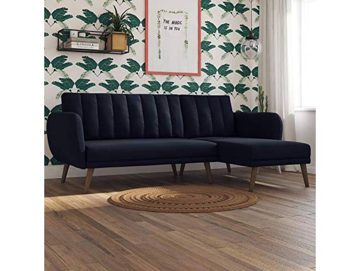 Novogratz Bretagne Schlafsofa mit Wendeschaiselongue, Blau, Leinenbezug 224 x 140 x 79 cm