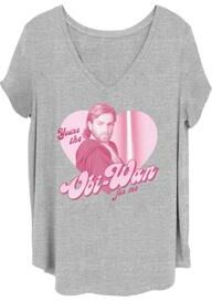 Plus Size Women's Wan For Me V-Neck T-Shirt by Mad Engine in Heather Grey (Size 3X (22-24))