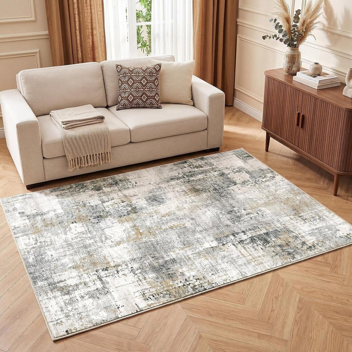 Modern Abstract Vloerkleed - Rechthoekig - Grijs Beige