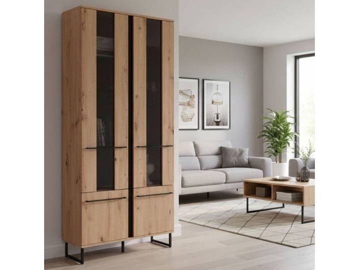 Vitrine Gissi Dmora Bois Nobilité Chêne Marron Noeuds 84 5x35x193 5h cm
