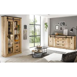 ESSZIMMER-SET Esszimmer Set, Used Wood hell, anthrazit, Wohnkombination 2-teilig mit Vitrine Sideboard