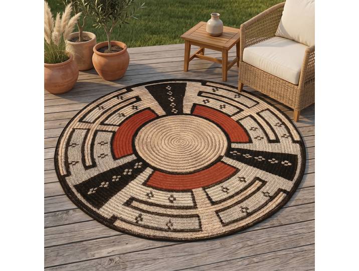 Teppich GINO FALCONE Outdoor-Africa 44 , beige, H:5mm Ø:300cm, Kunstfaser, Teppiche, Teppich, Flachgewebe, In- und Outdoor geeignet, Wohnzimmer