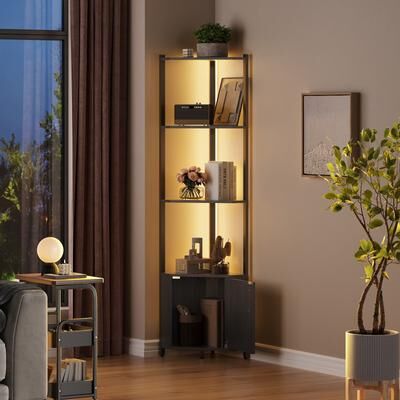Garvee 5-Tier Corner Shelf, Modern Space-Saving Storage Rack with Doors