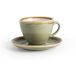 Gastronoble Olympia Kiln Cappuccinotassen + Untertassen Moos | 23cl | Porzellan | 12 Sets