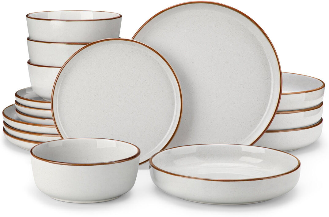 Vancasso 16-Piece Ceramic Dinnerware Set, Black Dinnerware, Dinner Set Service For 4 People, Dinner Plates, Dessert Plates, Soup Plate And Bowls Grey 16