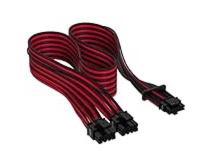 Corsair Premium 600 W PCIe 5.0 / Gen 5 12VHPWR Câble d’Alimentation - Adapté aux Alimentations de Type-4 via Une Double Connexion PCIe à 8 Broches - Connecteur 12+4 Broches - Noir/Rouge