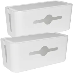 2er-Set Kabelbox mit Deckel - Ordnung für Schreibtisch & Wohnzimmer - Tablet- & Handyhalterung - 31x13,5x13cm, Weiss, PP - Sicher für Kinder