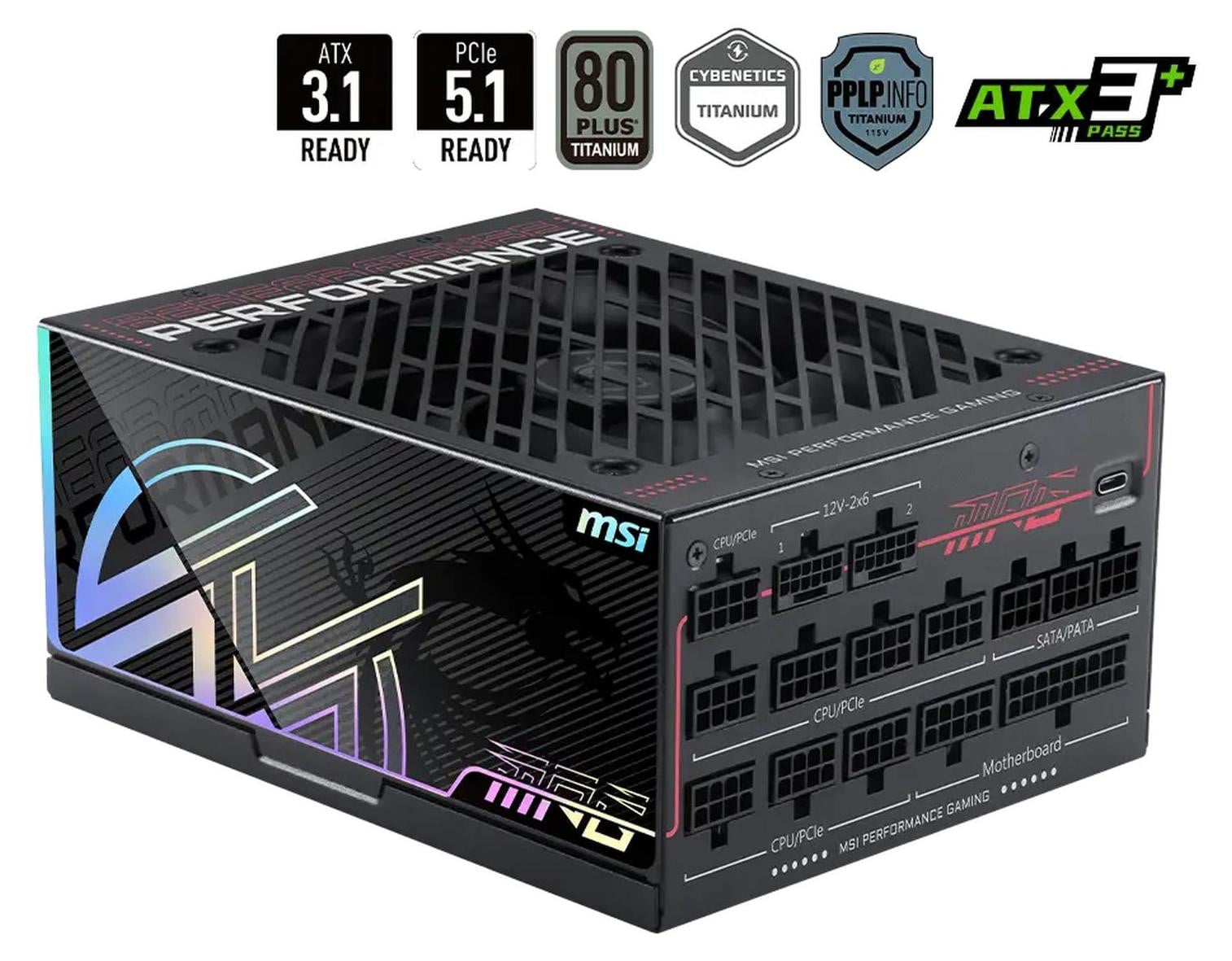 MSI MPG Ai1300TS PCIe5 voeding, 1300W, zwart