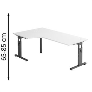 Hammerbacher Schreibtisch O-Serie, weiß / graphit, höhenverstellbar, L-Form, 200 x 65-85 x 120 cm
