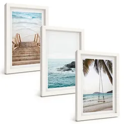 BILDER SET 3er Set - 20x30 cm Weißer Rahmen - Treppe Strand Meer Schaukel
