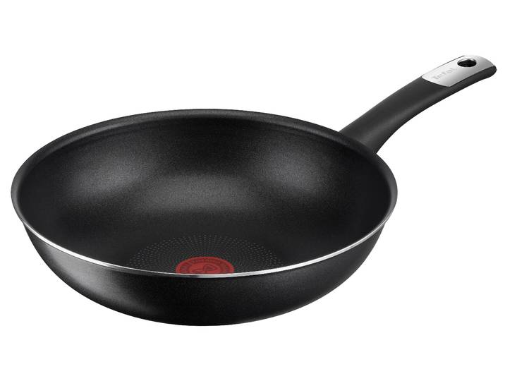 Bratpfanne TEFAL Hard Titanium Essential , schwarz, B:29,4cm H:9,4cm L:46,3cm Ø:28cm, Pfannen, Bratpfanne, 28 cm, Antihaftbeschichtung, Thermo-Signal, tiefe Form, made in France