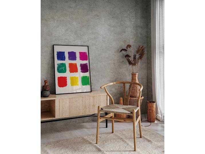 Tableau déco Grunge Colorful Squares Cadre : hêtre massif verni Fixation : plexiglas Multicolore 52 x 62cm