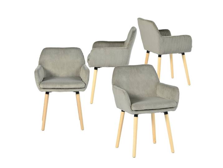 Meubles Cosy Lot de 4 chaises de salle à manger velours côtelé scandinave, ELIA Gris Clair