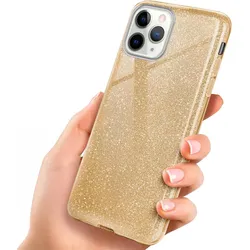 iPhone 11 Pro Hülle Glitzer Gold – ONEFLOW Glitter Case, 3in1 Silikon, Funkelnd, Stoßfest, Dünn, Shine-Gold