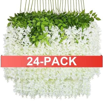 Inspired Living Luxe Cascading Artificial Wisteria Hanging Garland Elegant Fake Vines For Weddings, Home & Event Decor white