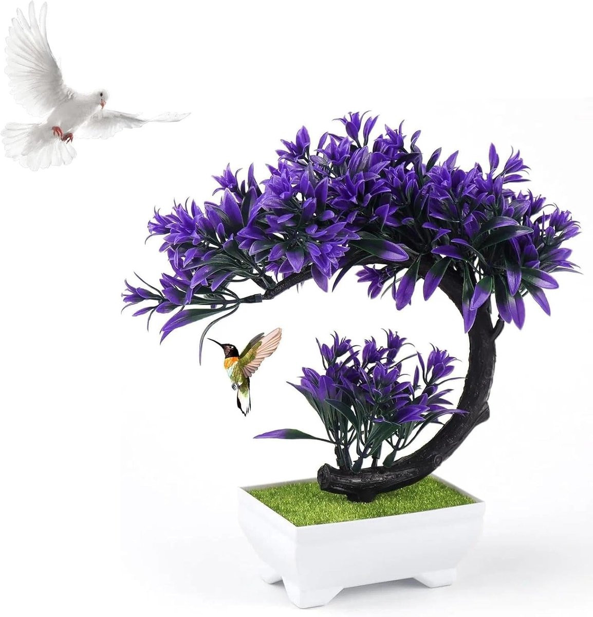 Kleine paarse kunstbonsai-boom voor decoratie in de woonkamer, het kantoor of de tuin