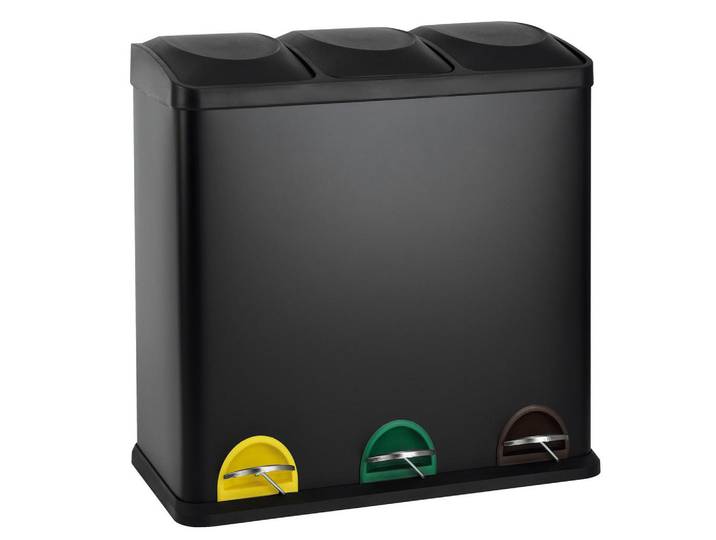 Svita Mülltrennsystem Tc3X20 60 Liter (3x20L) – Mülleimer mit 3 Fächern, Treteimer zur Mülltrennung, Schwarz, Metall, Quadratisch, 60x60x33 cm, Haushalt & Reinigung, Reinigung, Mülleimer & Abfallsammler