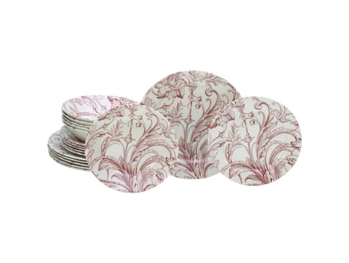 Creatable Tafelservice Venecia Blue, Weiß, Altrosa, Keramik, 18-teilig, Blume, lebensmittelecht, stapelbar, Essen & Trinken, Geschirr, Geschirr-Sets, Tafelservice