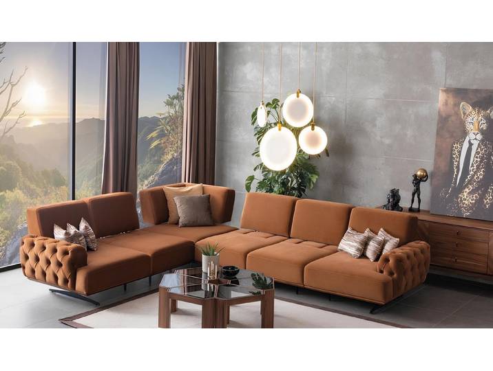 JVmoebel Ecksofa Braune Wohnlandschaft mit Holzgestell und Kopfkissen, Made in Europa