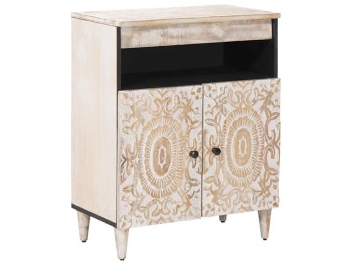 GHVBNMF Sideboard Weiß 60 x 33,5 x 75 cm Kommode Mangoholz Massiv Kompakter Schrank mit 2 Türen für Flur oder Schlafzimmer bietet geschlossenen Stauraum gegen Staubansammlungen.