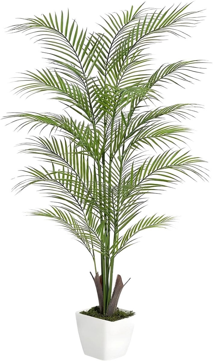 Happiq Kunstmatige Areca Palm met Witte Plantenbak - Groen - Hoogte: 150 cm