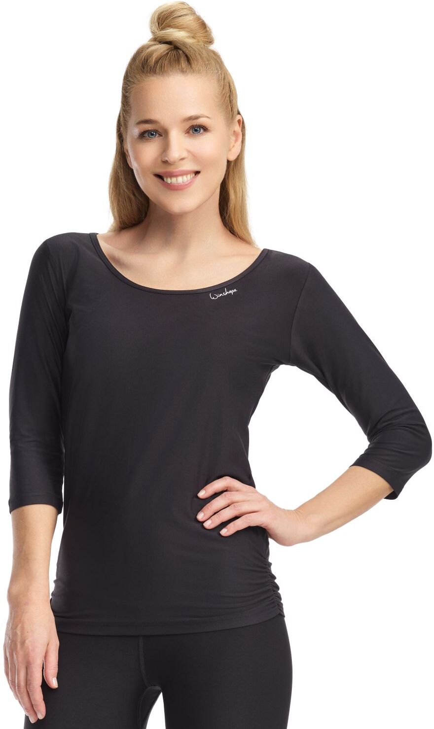 3/4-Arm-Shirt WINSHAPE "AET139LS", Damen, Gr. S, schwarz, 85% Polyester, 15% Elasthan, Rückenausschnitt, Shirts 3/4-Arm-Shirt, Functional Light and Soft schwarz S