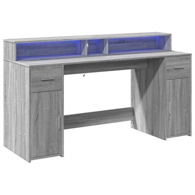 Helloshop26 - Schreibtisch Tisch Arbeitsplatz Computermöbel Arbeitsmöbel und LED-Leuchten Sonoma 160 x 55 x 91 cm Holzwerkstoff grau 02_0023809