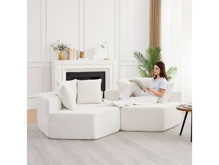 Moderner Sechseckiger Einzelsesse，Modulares Relaxsessel für Wohnzimmer Sechseckiger Einzelsessel aus weichem Chenille，Flauschiger Loungesessel mit 6 Kissen，Vielseitig Kombinierbar，ohne Montage
