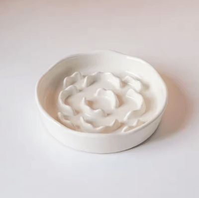 Inspire Picks Elevated Ceramic Slow Feeder Pet Bowl For Cats & Small Dogs white