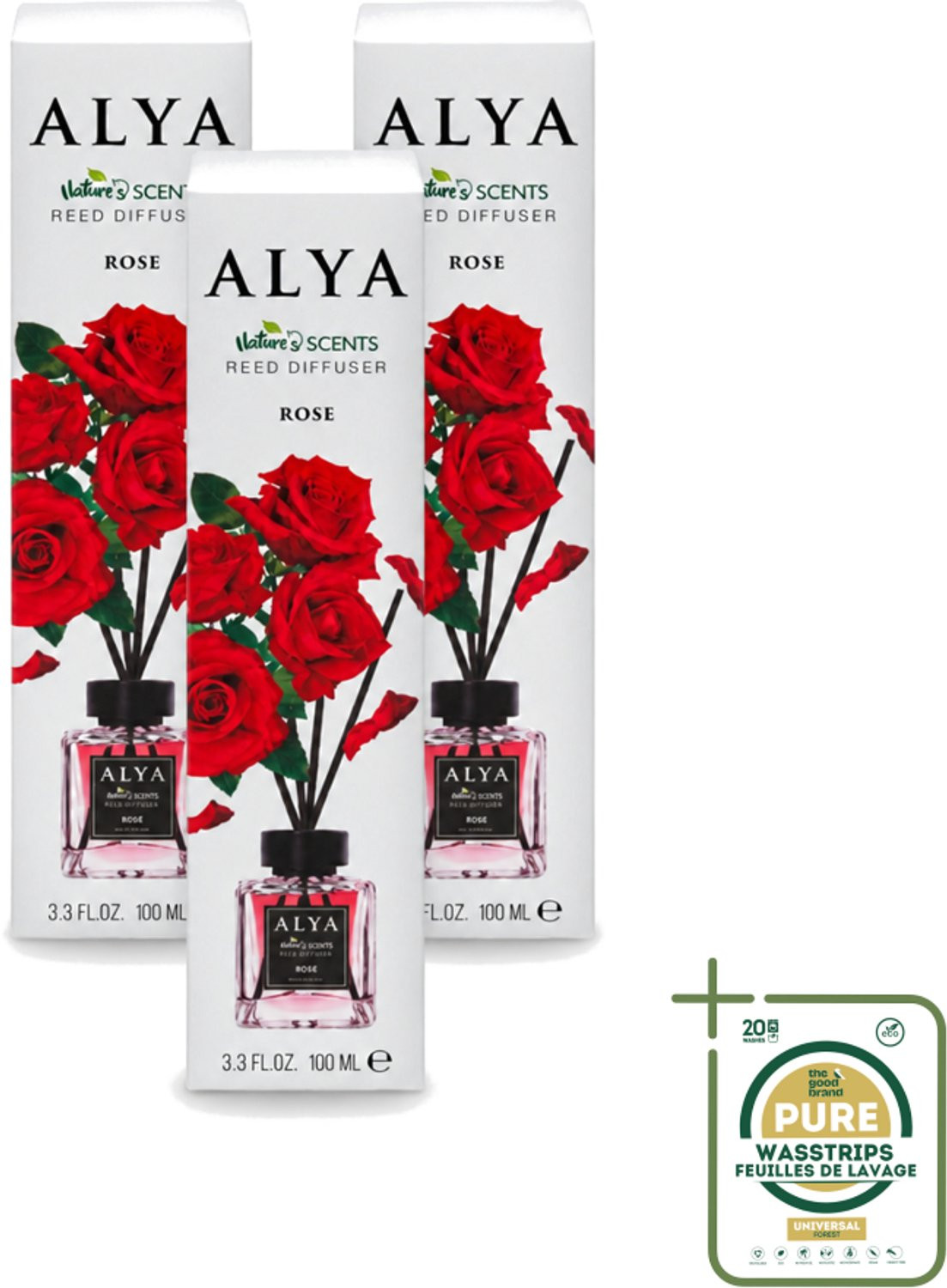 Alya Geurdiffuser Rose Interieurparfum met Geurstokjes en Geurolie - Set van 3 stuks