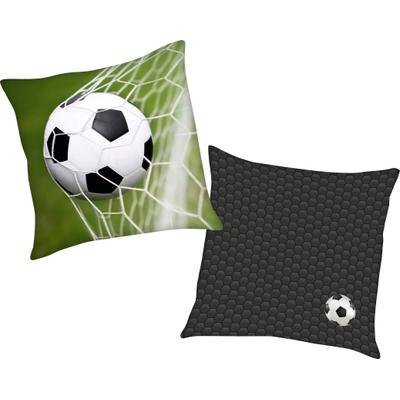 Dekokissen "Fußball", grün (grün, bedruckt), B:40cm L:40cm, Polyester, HERDING YOUNG COLLECTION, Dekokissen_Sitzkissen_Kissenhüllen, mit tollem Fußball Motiv