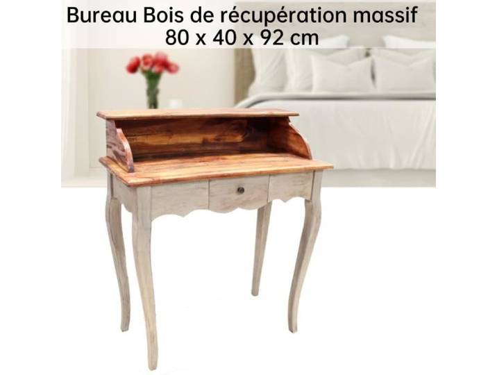 Bureau - JIN-JP - Bois de récupération massif - Style Vintage - Gris - 80 x 40 x 92 cm