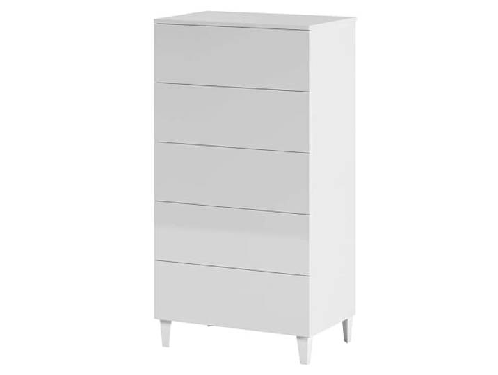 Habitdesign, Kommode mit 5 Schubladen – moderne Hochglanz-Kommode in Weiß für Schlafzimmer oder Büro, mit Füßen, platzsparender Schubladenschrank, Maße: 61 x 117 x 40 cm (B x H x T), Modell Loft