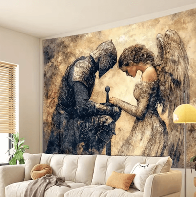 Inspire Picks Vintage Knight And Angel Tapestry Medieval Religious Wall Hanging Decor 30722940771 280x180cm
