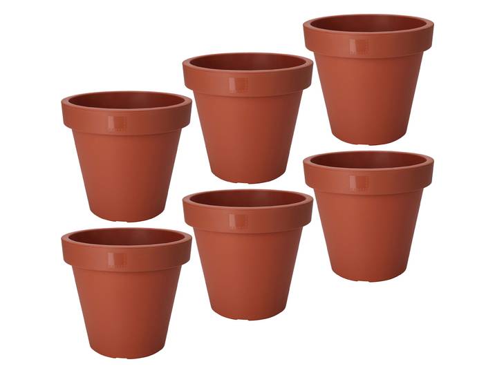 6er-Set Blumentopf rund, terracotta, Pflanztopf aus 100% recyclebaren Kunststoff, Ø 25 cm